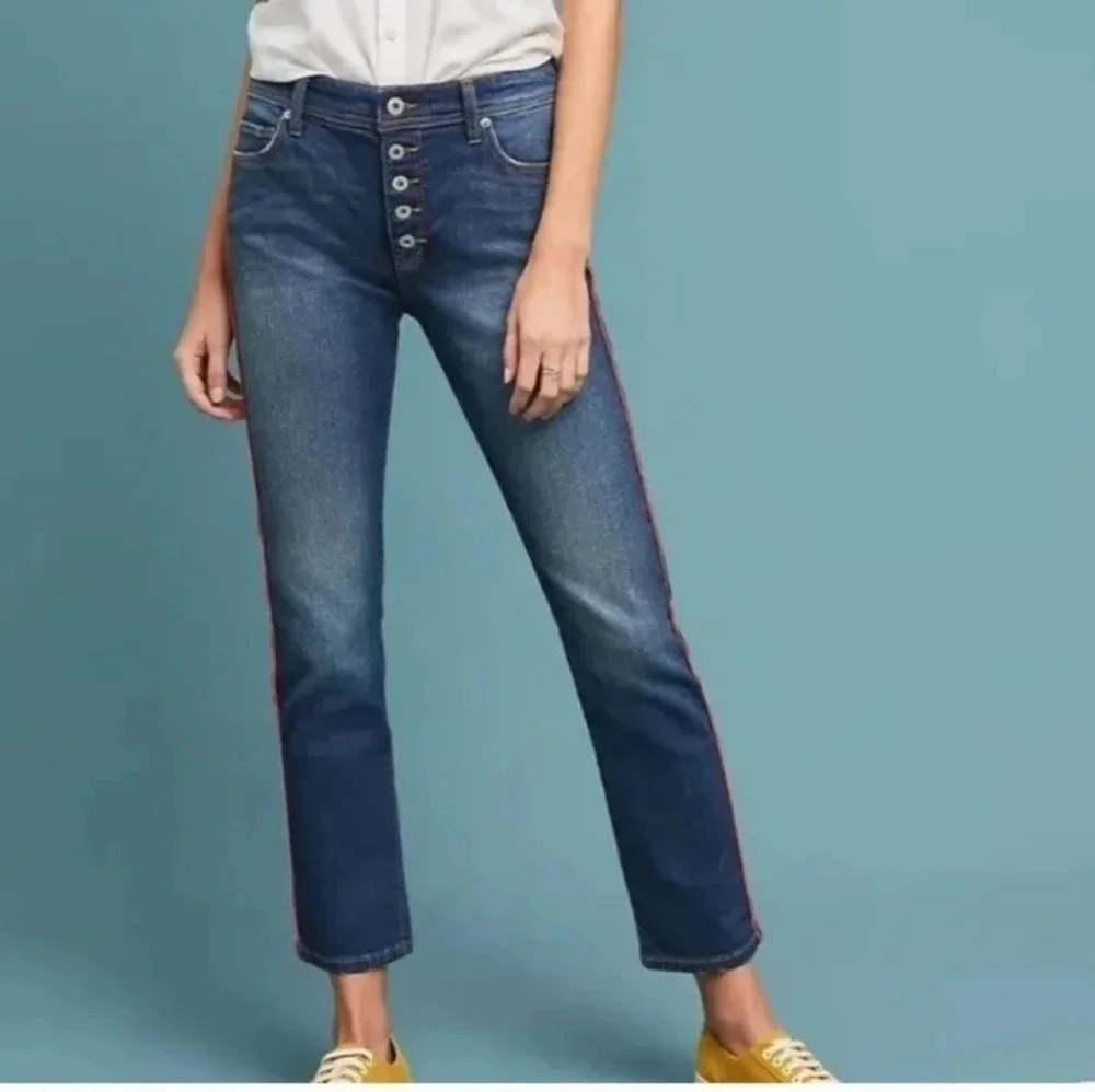 Pilcro and the Letterpress Anthropologie Relaxed Straight Red Stripes Jeans(26) - Picture 4 of 13
